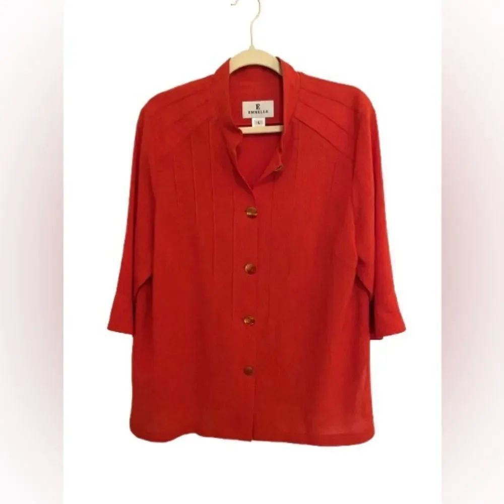 EMMELLE Vibrant Orange 3/4 Sleeve Mandarin Collar Shirt